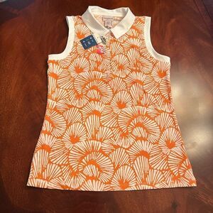 NWT Women's Tommy Bahama Golf Orange White Print Top Polo Shirt Size MEDIUM